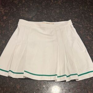 Tory Sport White Pleated Skirt with Green Stripe